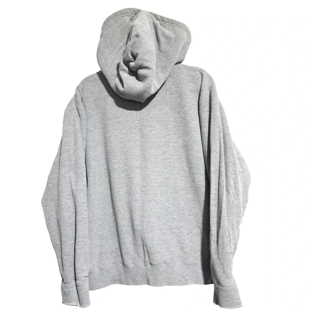 Quiksilver Zip Up Hoodie‎ Boys XL Vtg Y2K Gray Waffle Knit Sherpa Lined Graphic
